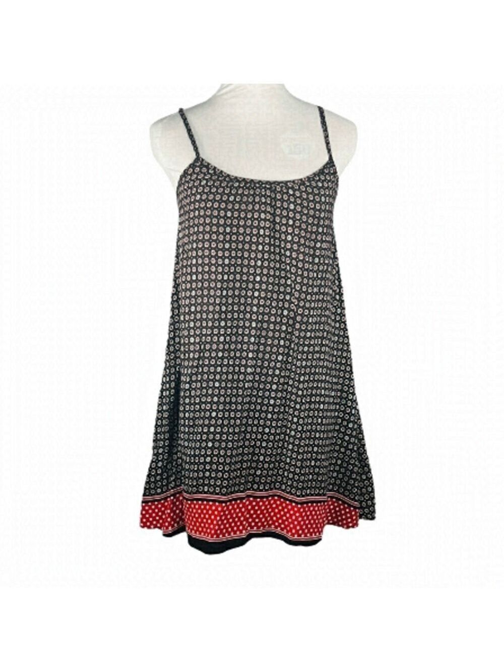 BOHO style tank top a-line lightweight tunic 1 size black with red white floral